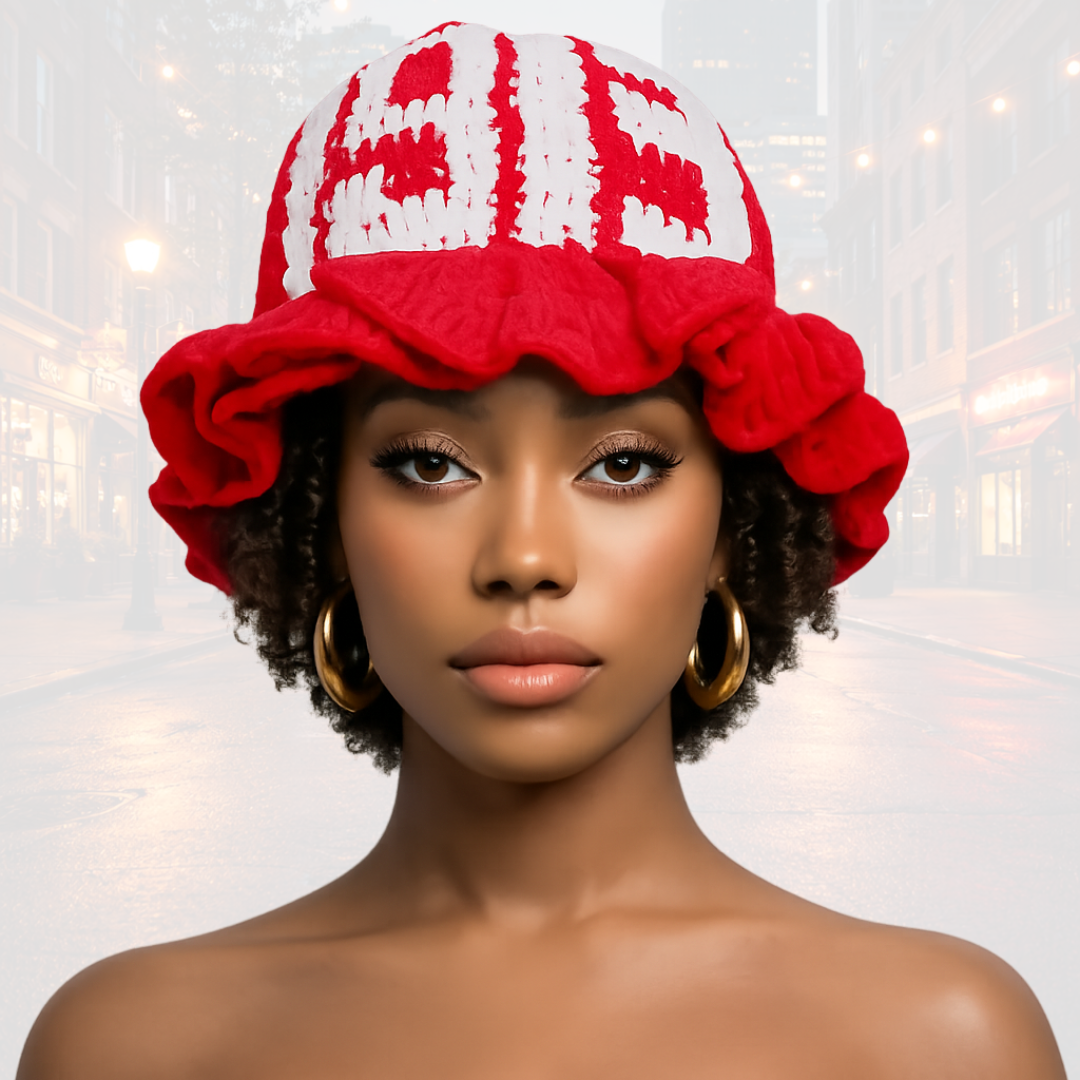 RED CROCHET BUCKET HAT