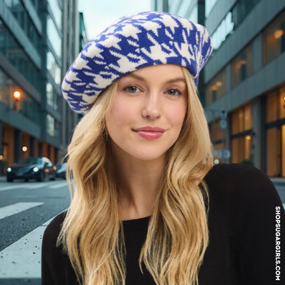 HOUNDSTOOTH BERET BLUE