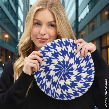 HOUNDSTOOTH BERET BLUE
