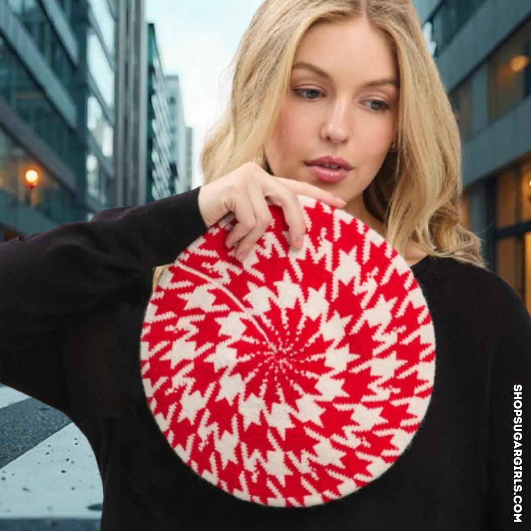 HOUNDSTOOTH BERET RED